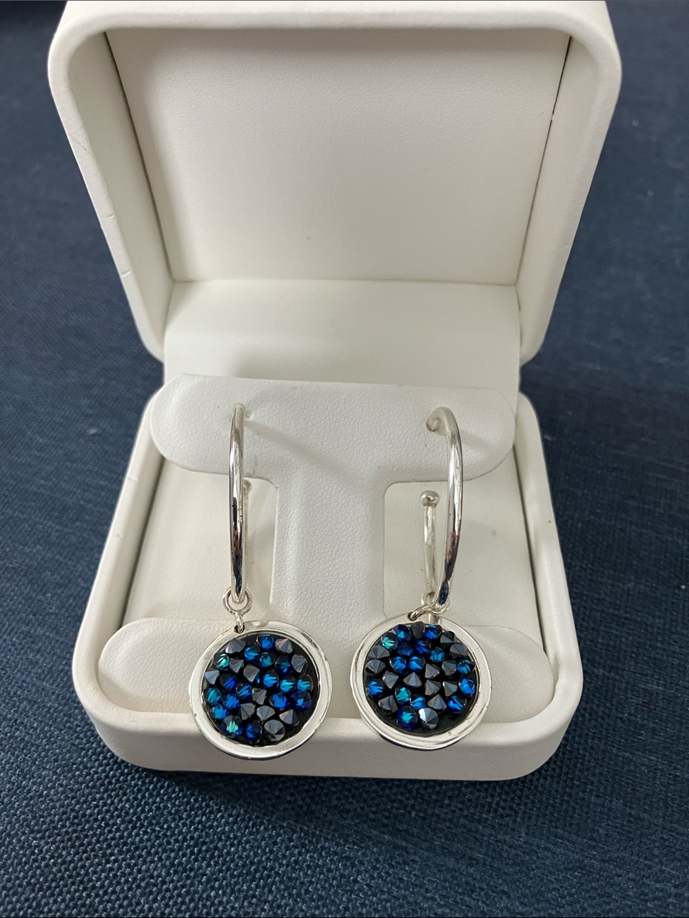 Nikki Lissoni  Blue Rock Crystal Silver Hoop Earrings